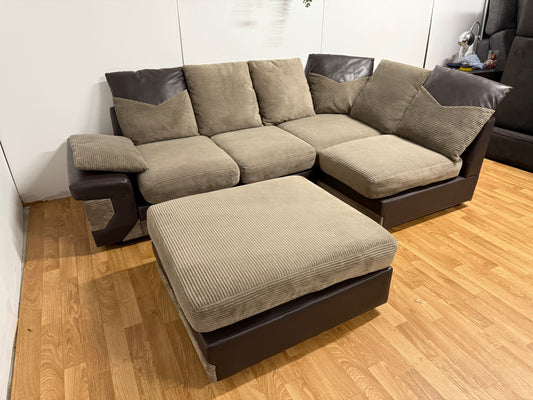 Brown Cord Corner Sofa & Foot Stool