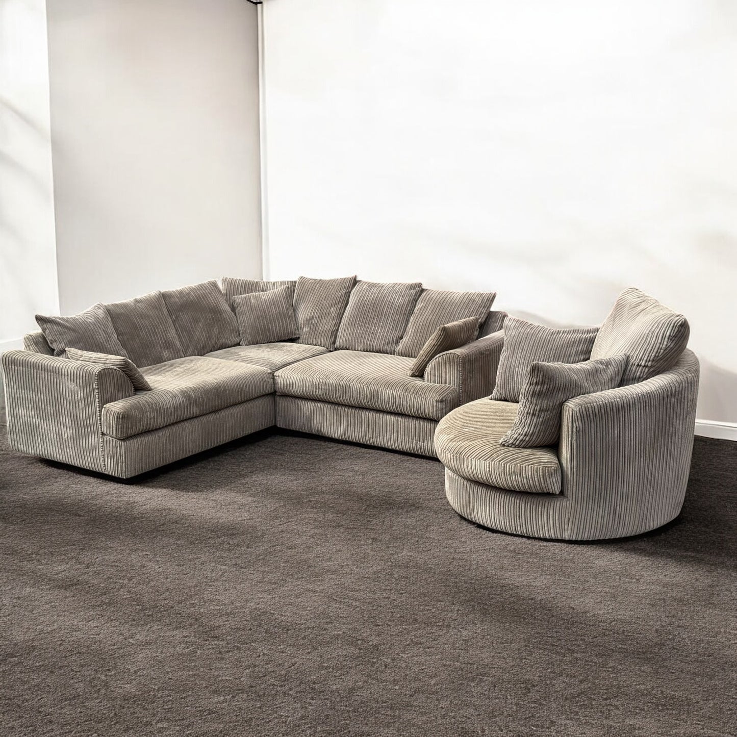 Light Brown Corner Sofa & Swivel Chair