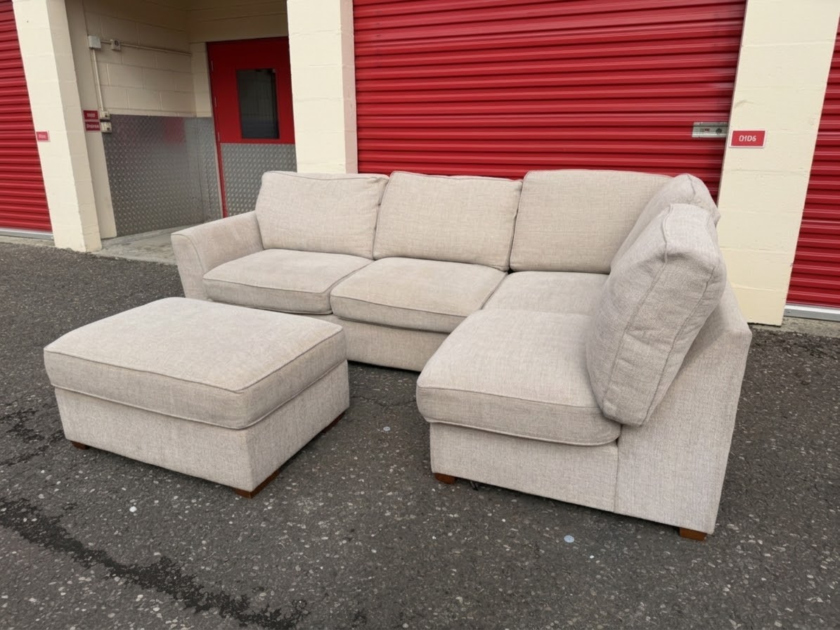 Beige Furniture Village Corner Sofa & Footstool