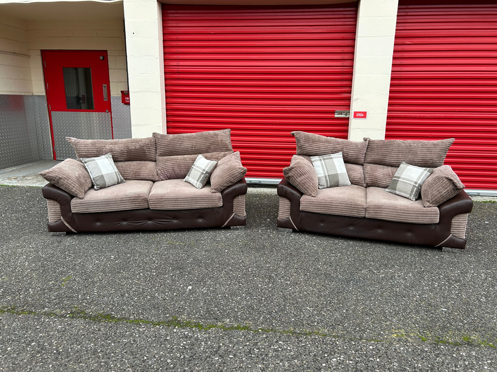 Brown Fabric 3 & 2 Seater Sofa Set