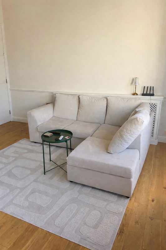 Light Cream Sofa Club Corner Sofa & Footstool