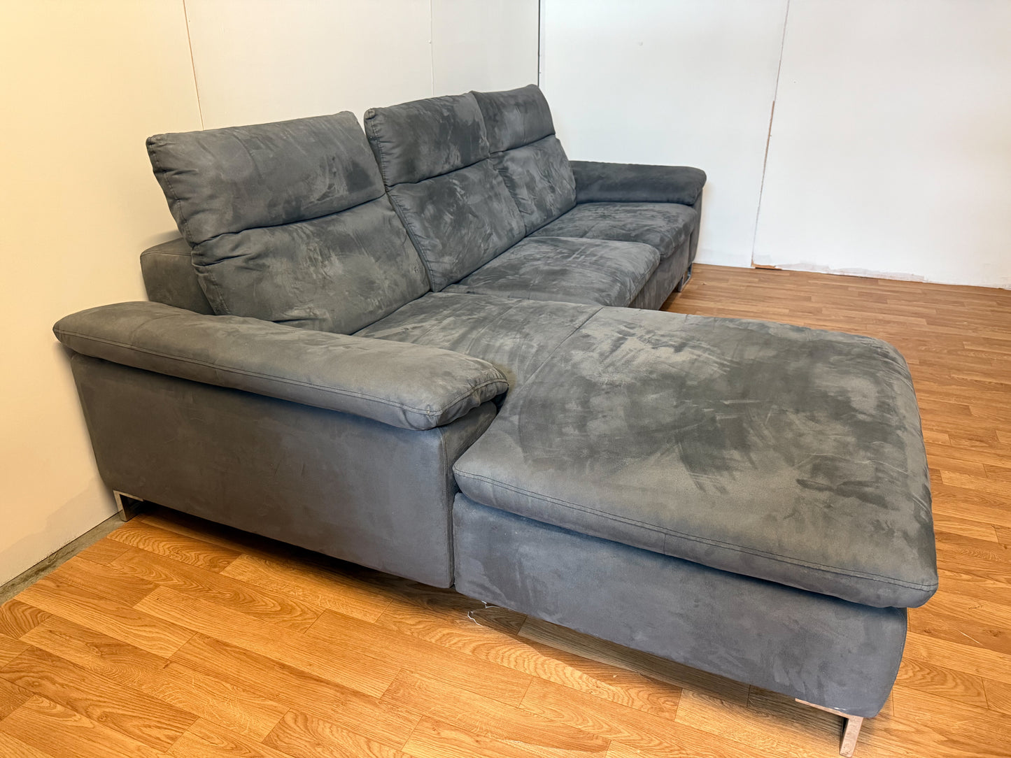Modern Grey Suede Corner Sofa