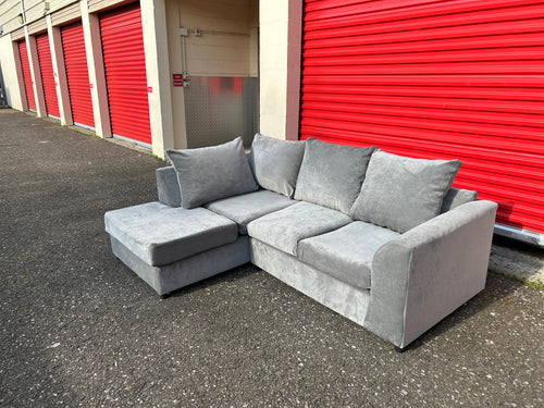 (New) Silver Crushed Velvet Corner Sofa