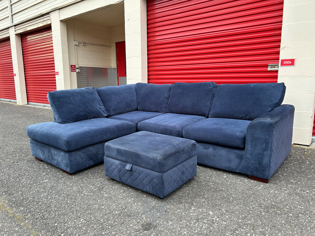 Blue DFS Orka Corner Sofa & Ottoman Stool