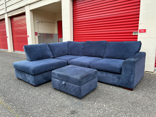 Blue DFS Orka Corner Sofa & Ottoman Stool
