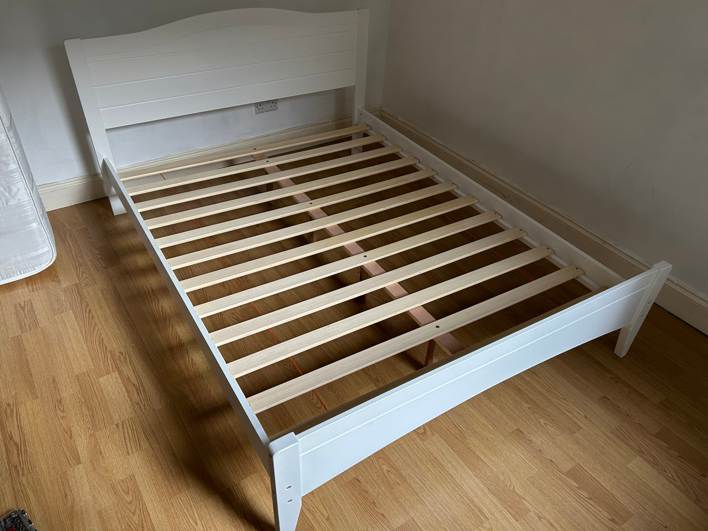 White Wooden Double Bed & Mattress