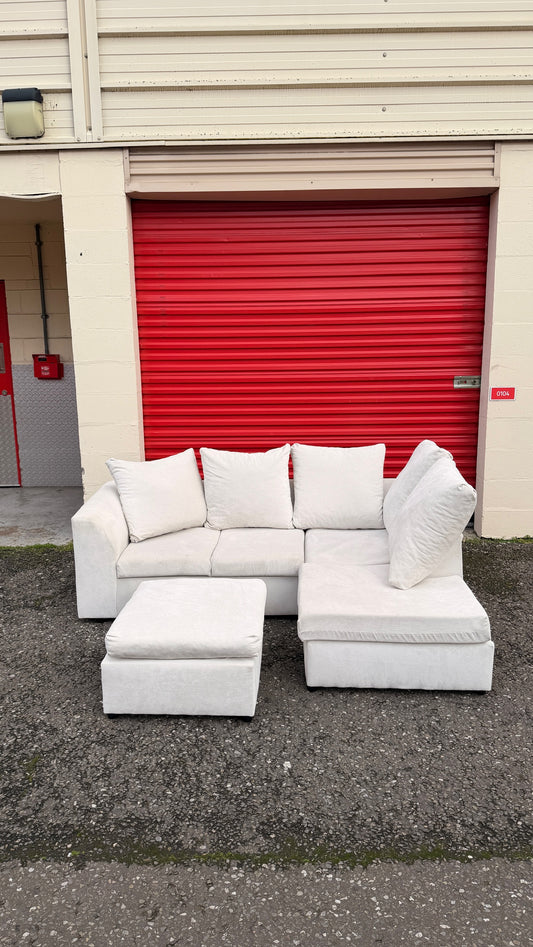 Light Cream Sofa Club Corner Sofa & Footstool