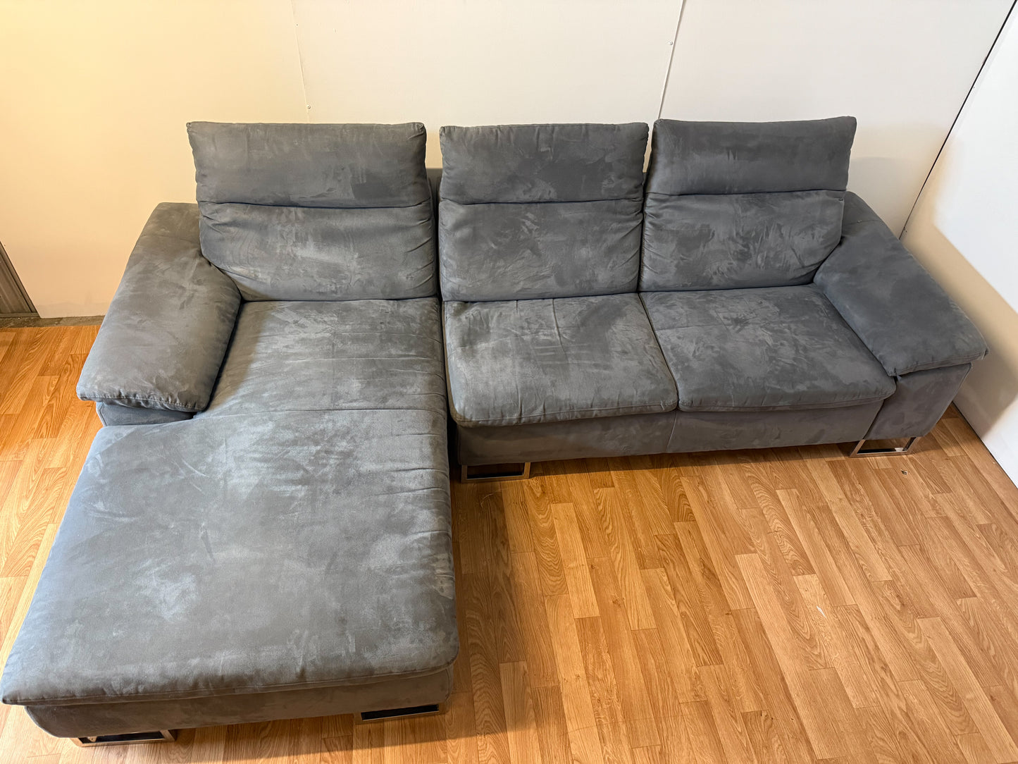 Modern Grey Suede Corner Sofa