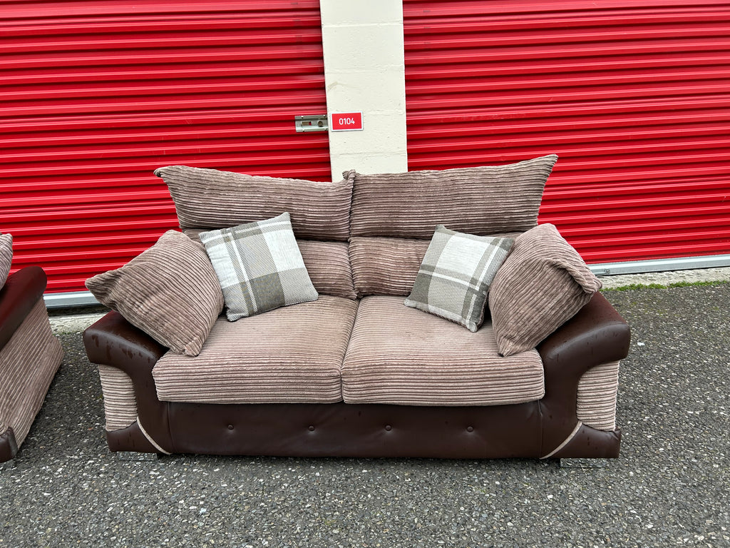 Brown Fabric 3 & 2 Seater Sofa Set