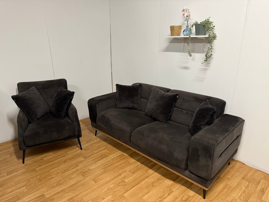 Brown Suede Sofa Set 