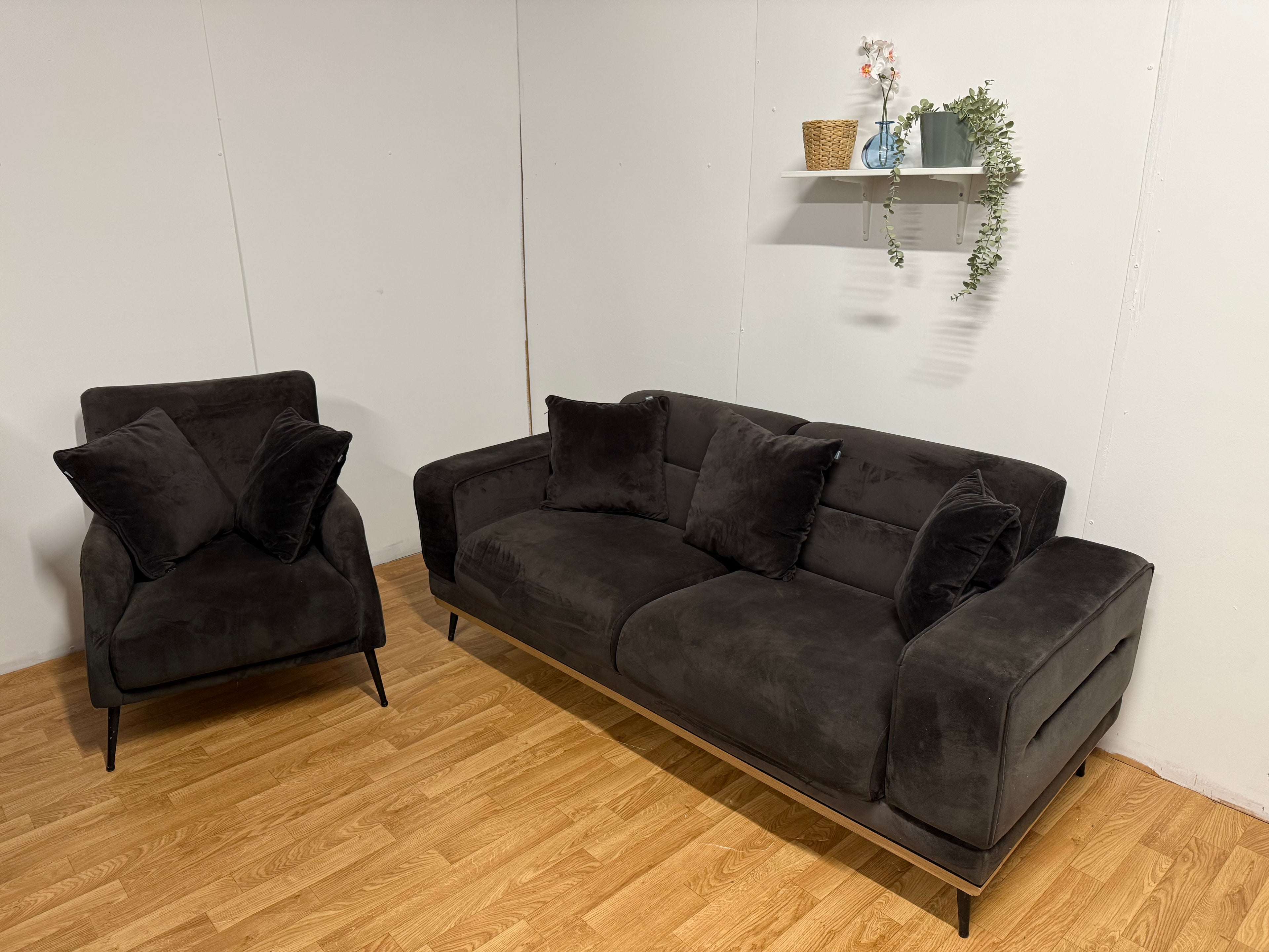 Brown Suede Sofa Set 