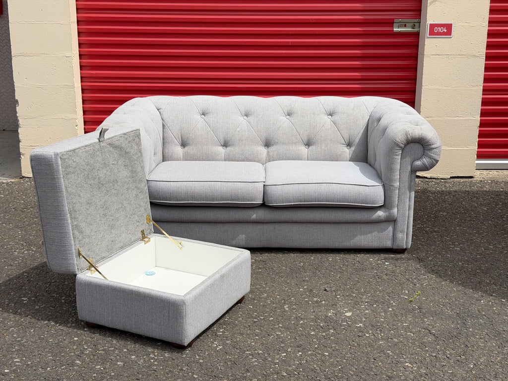 John Lewis Chesterfield 2 Seater Sofa & Storage Footstool
