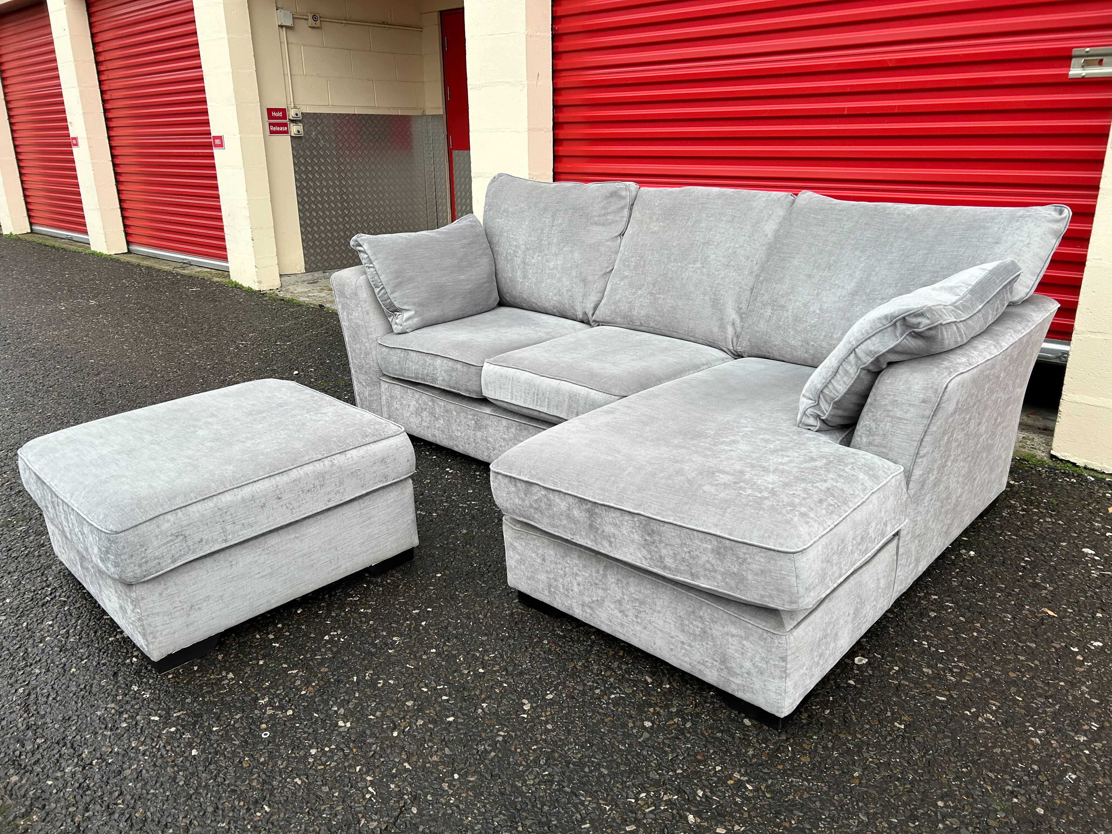 Next Stamford Silver Grey Corner Sofa & Storage Footstool
