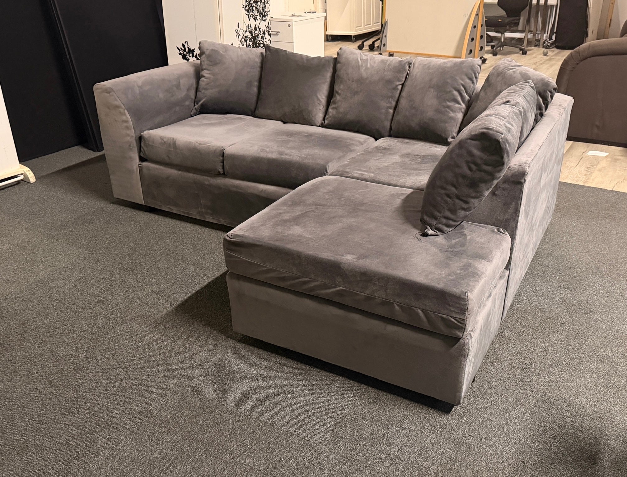 Grey Velvet Corner Sofa