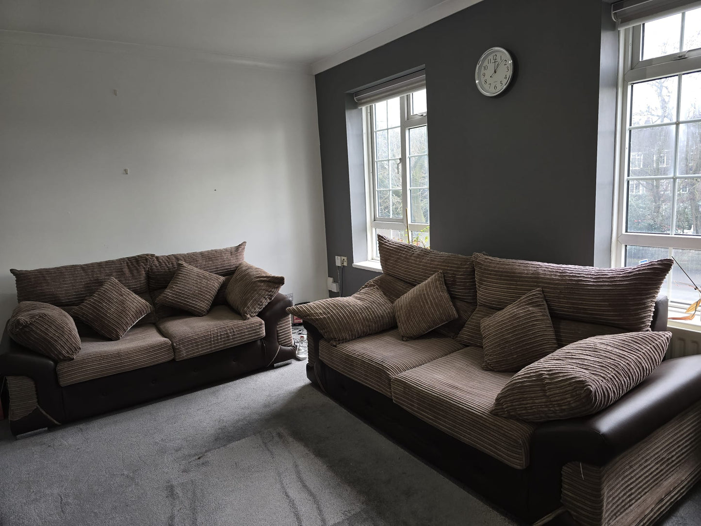 Brown Fabric 3 & 2 Seater Sofa Set