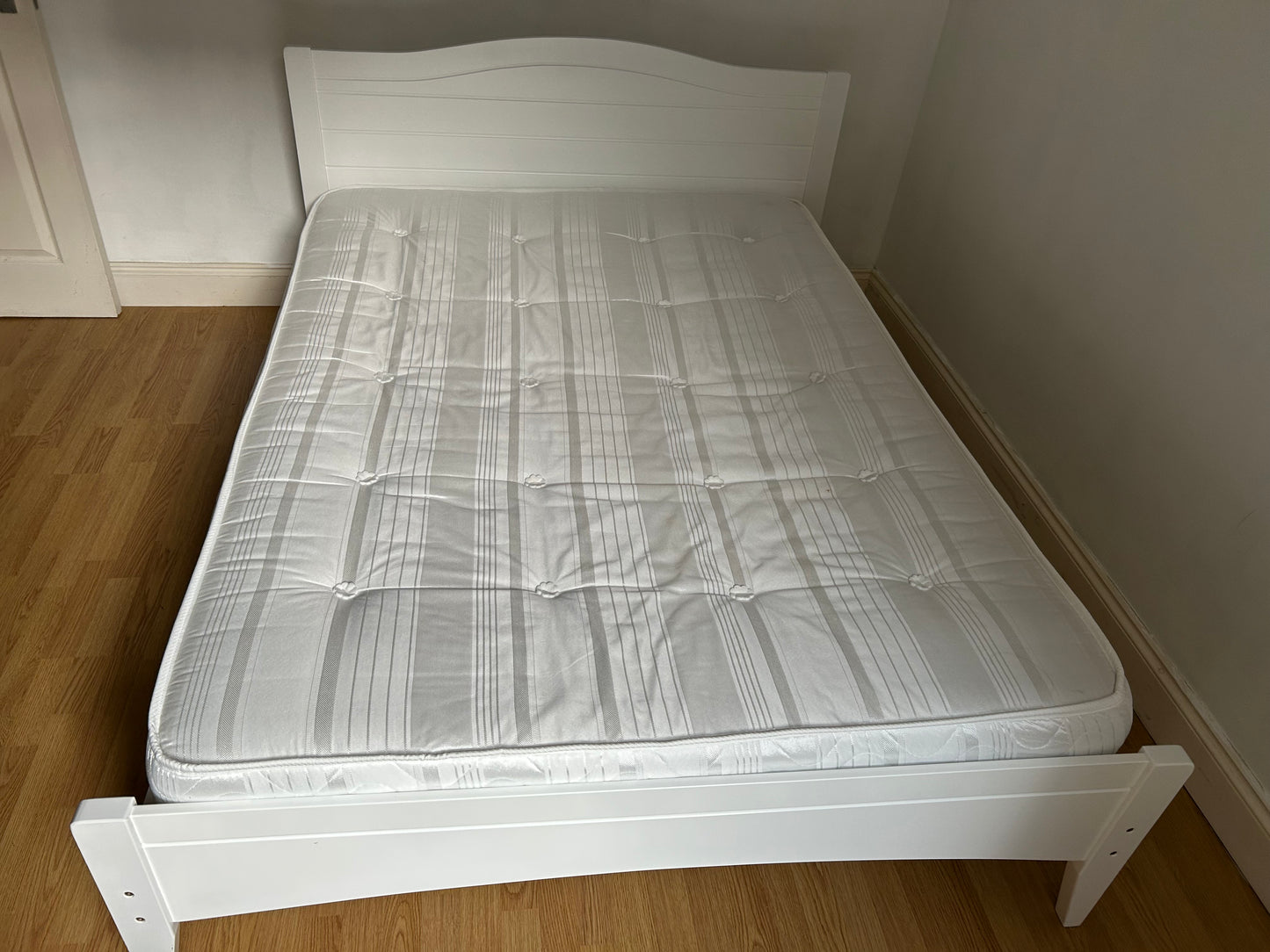 White Wooden Double Bed & Mattress