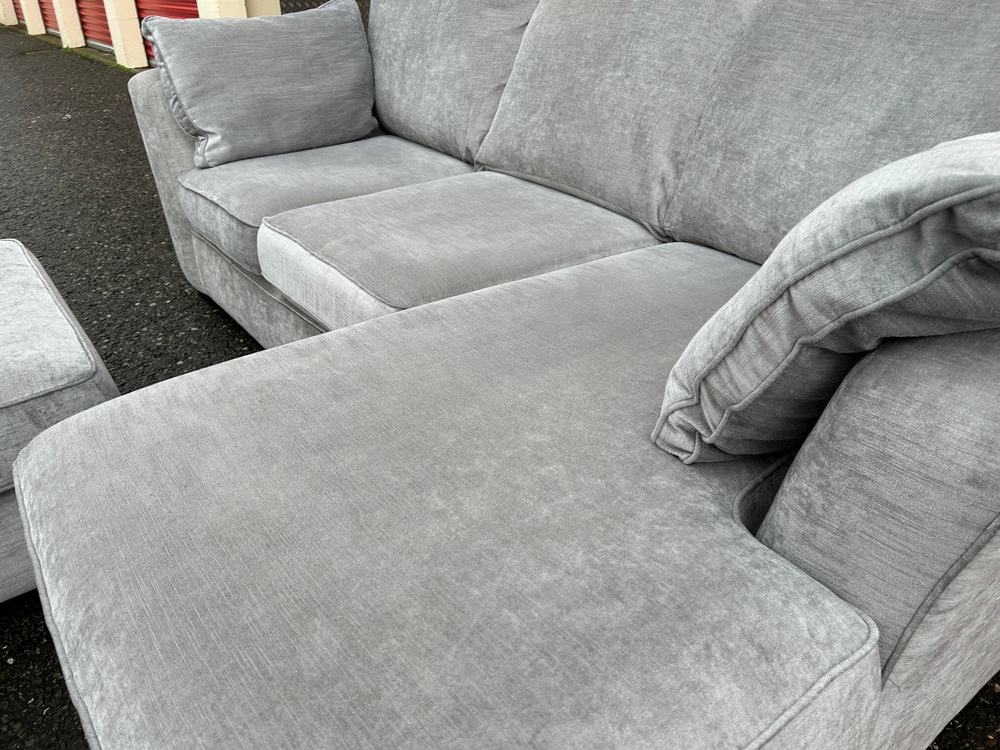 Next Stamford Silver Grey Corner Sofa & Storage Footstool