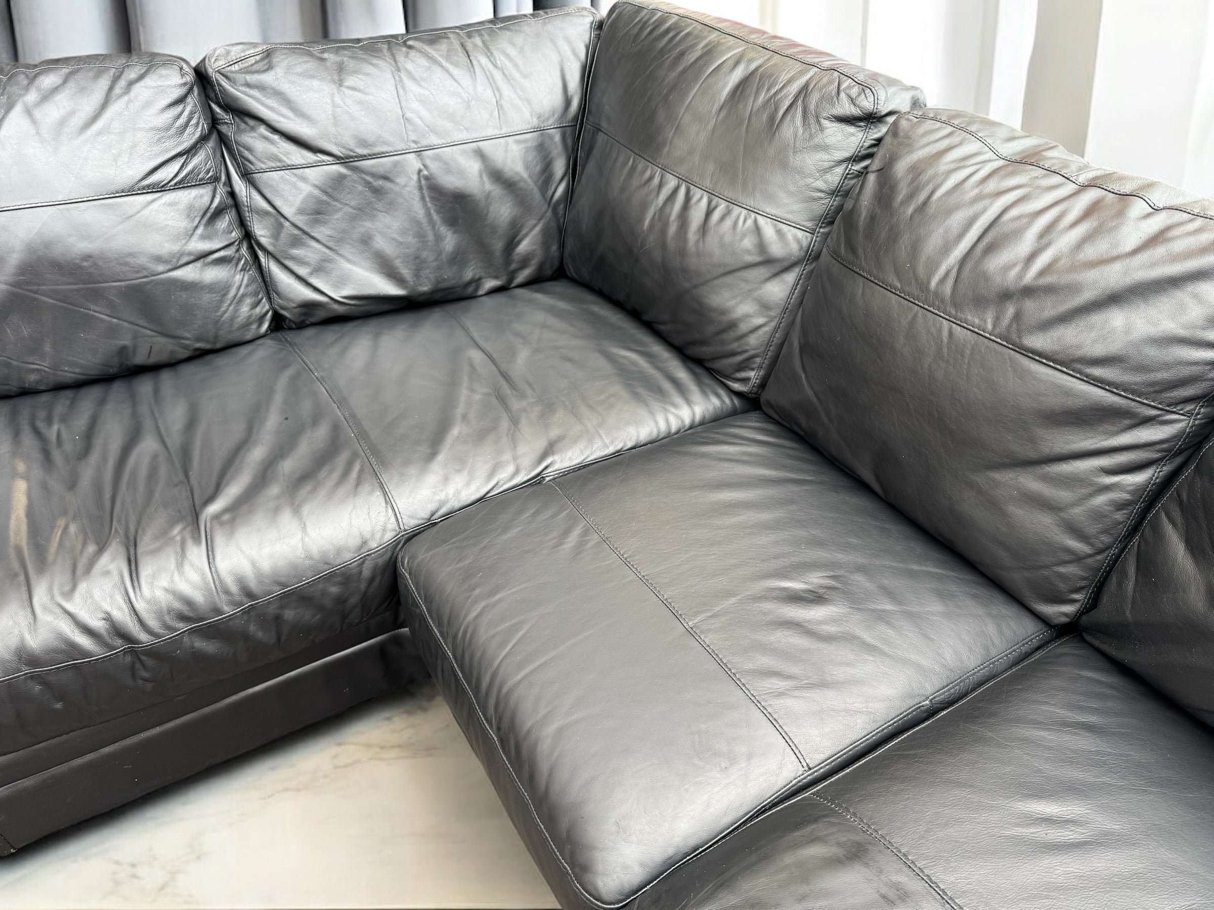 Black Leather L Shape Sofa