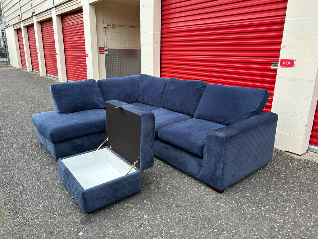 Blue DFS Orka Corner Sofa & Ottoman Stool
