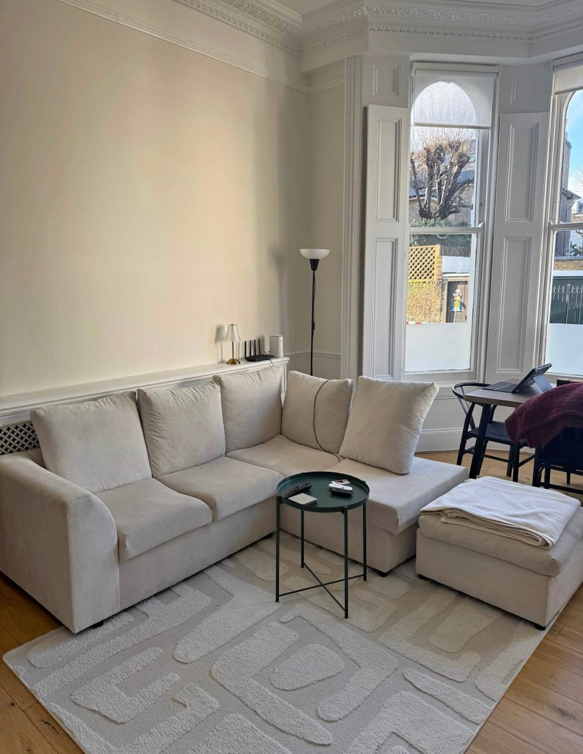 Light Cream Sofa Club Corner Sofa & Footstool