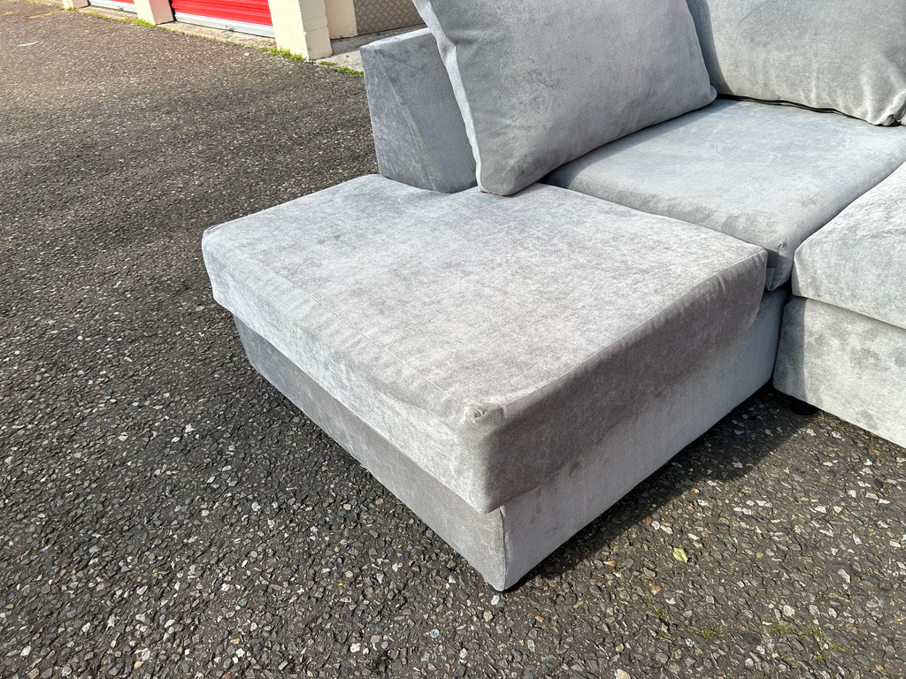 (New) Silver Crushed Velvet Corner Sofa