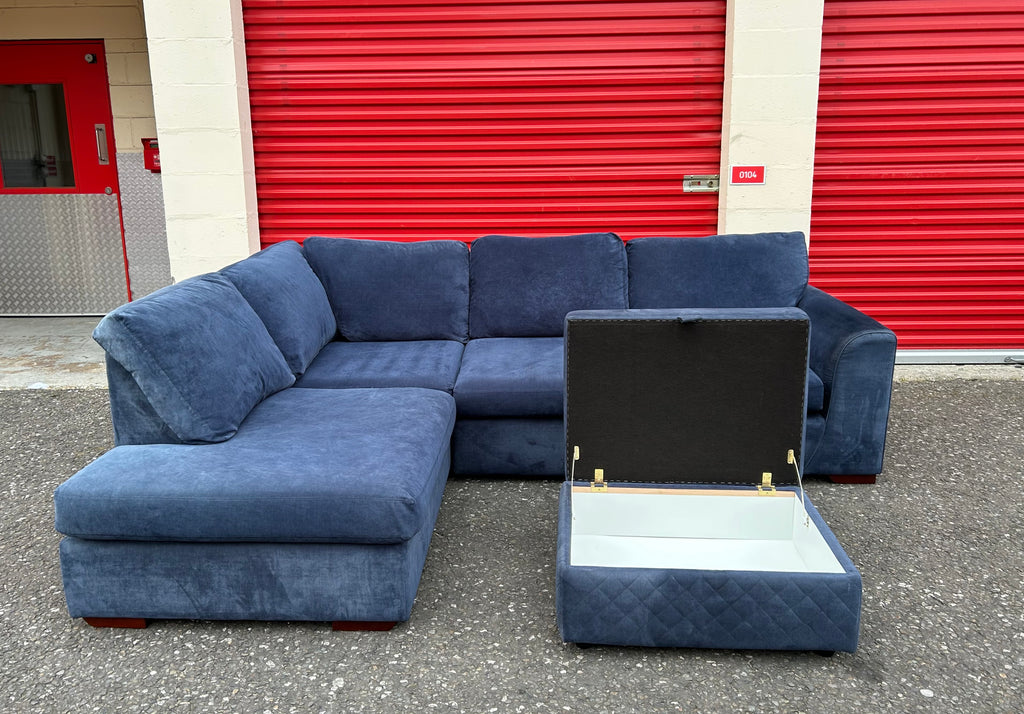 Blue DFS Orka Corner Sofa & Ottoman Stool