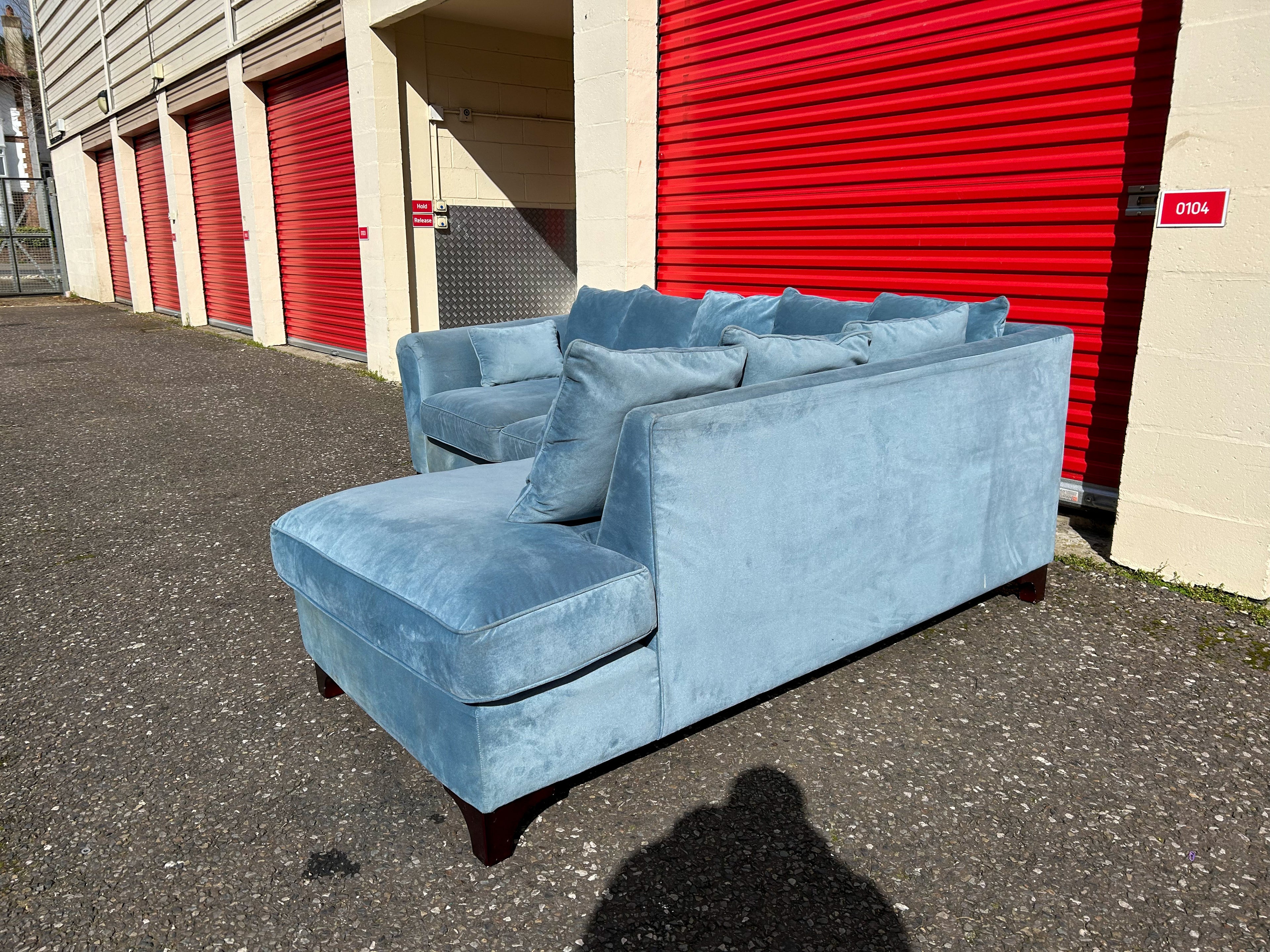 Light Blue Velvet Corner Sofa