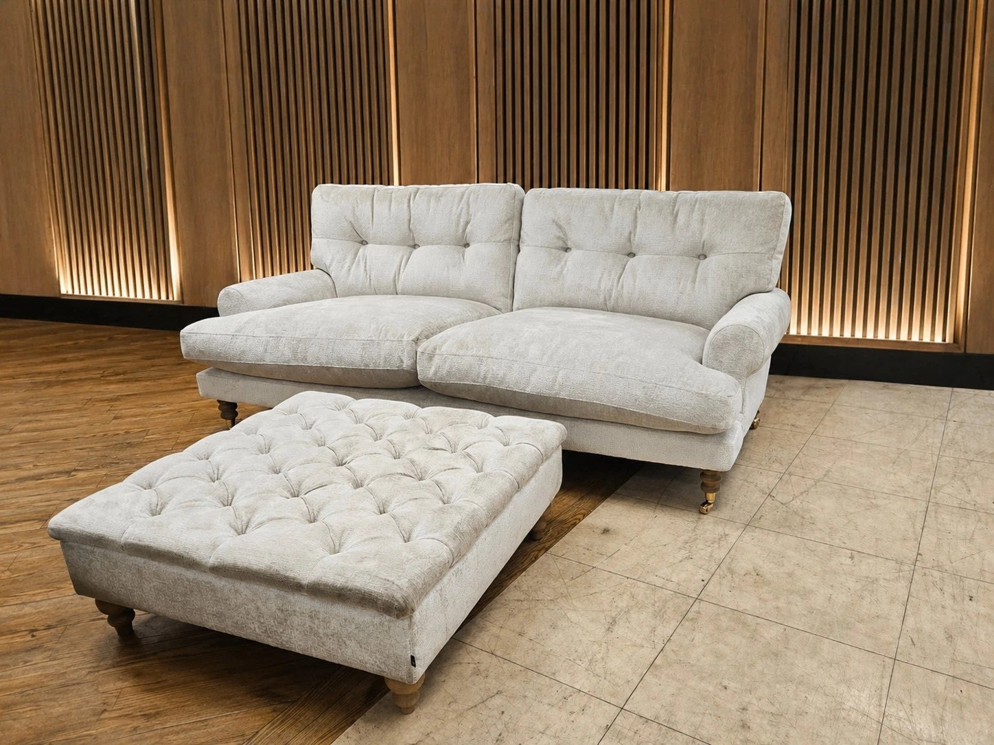 NEXT Erin Buttoned Back Deep Relaxed Sit 3 Seater Sofa and Footstool RRP £1725