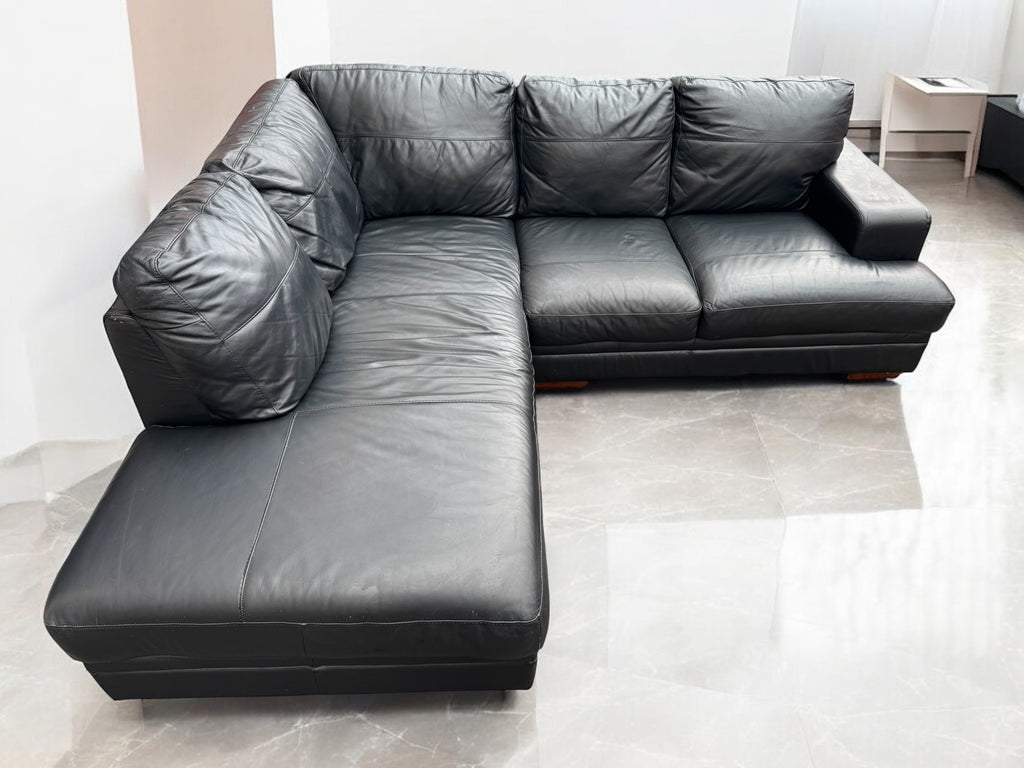 Black Leather L Shape Sofa
