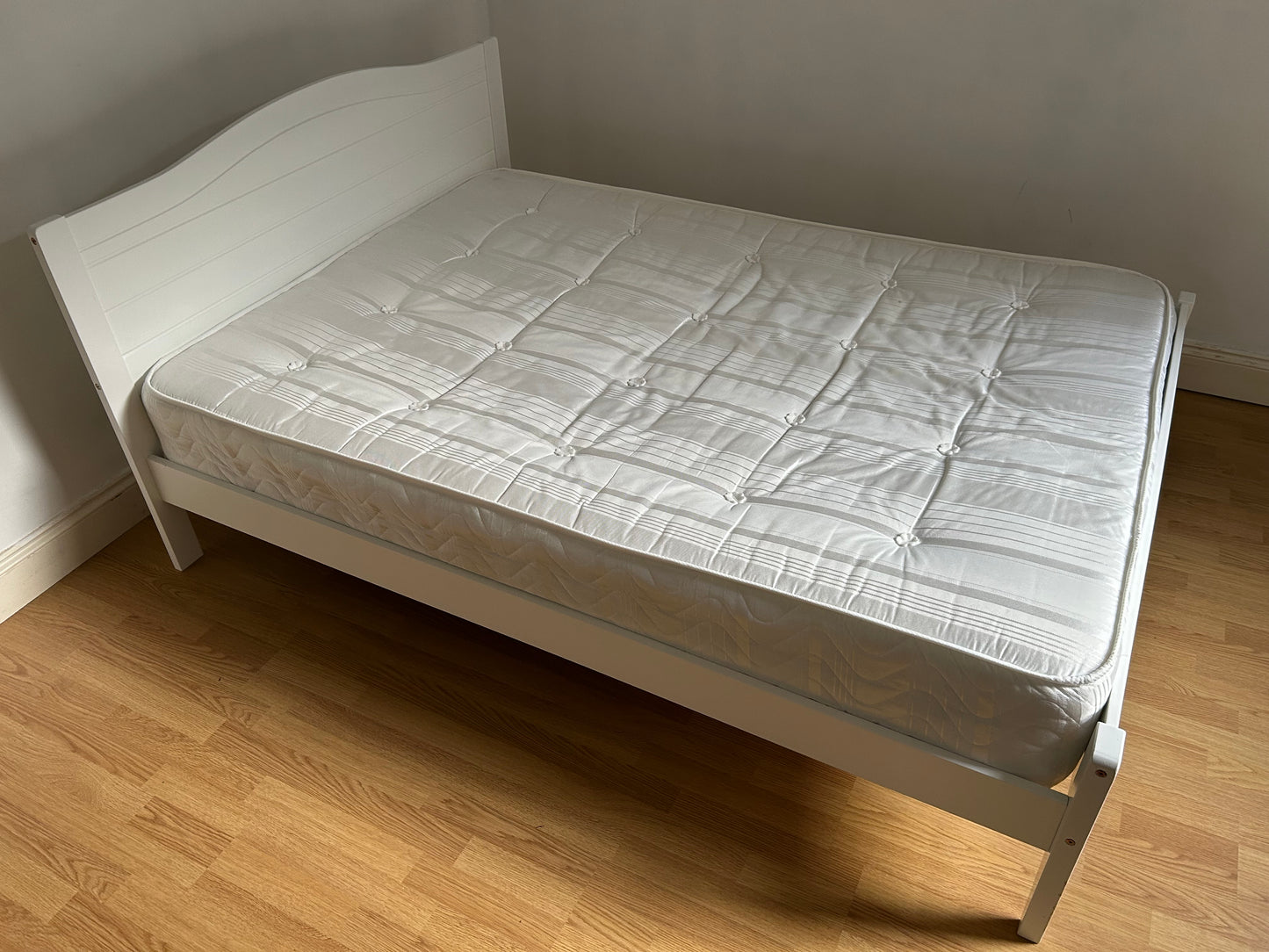 White Wooden Double Bed & Mattress