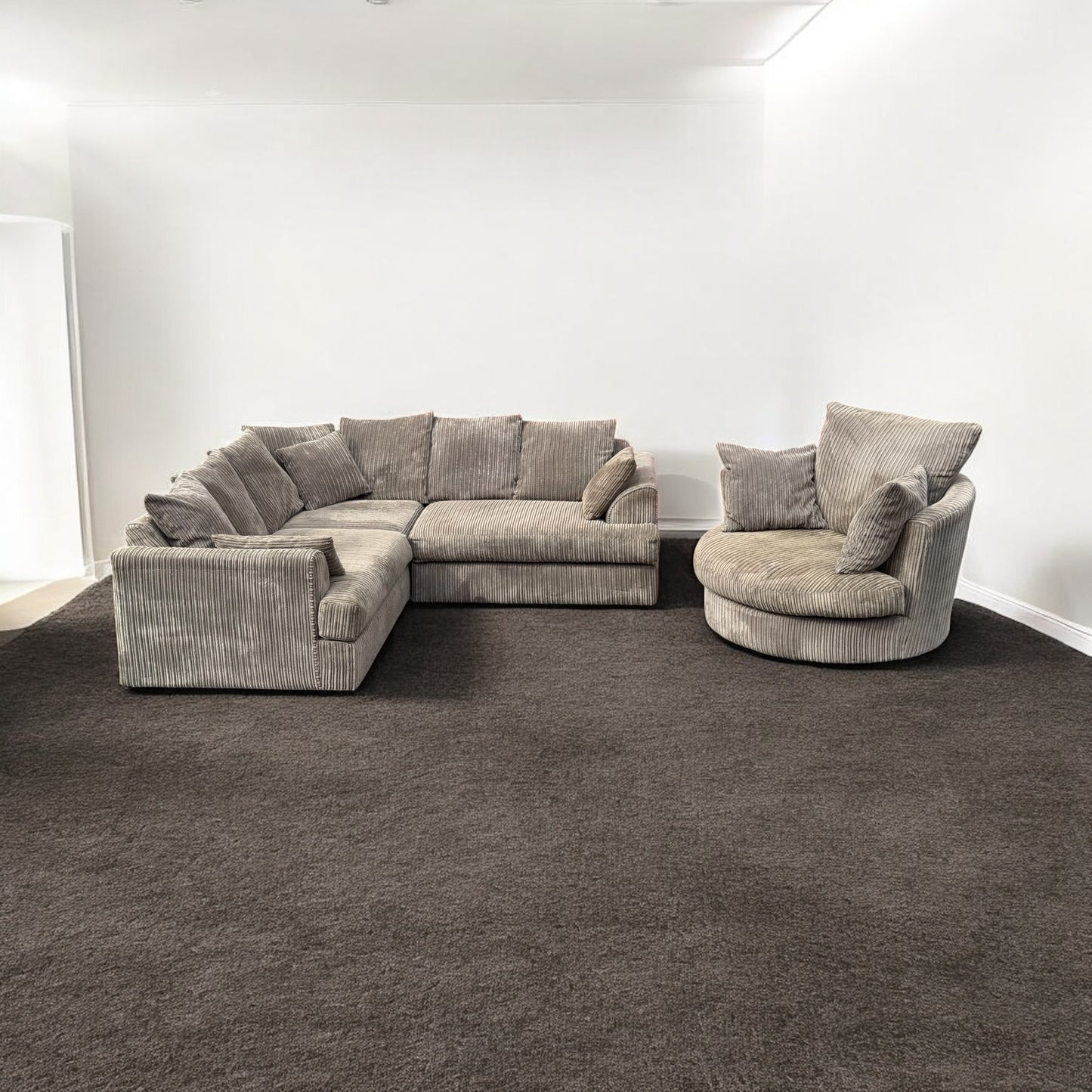 Light Brown Corner Sofa & Swivel Chair