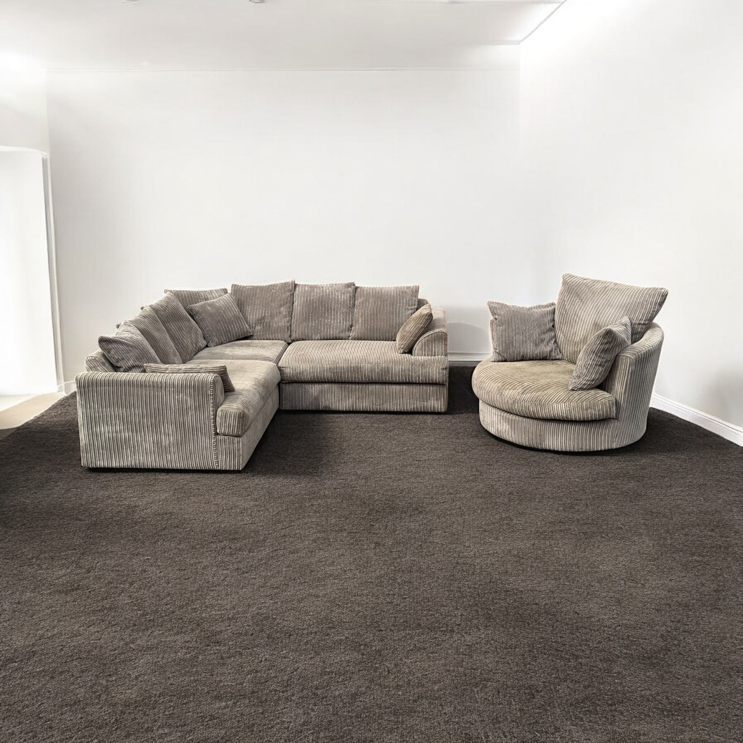 Light Brown Corner Sofa & Swivel Chair