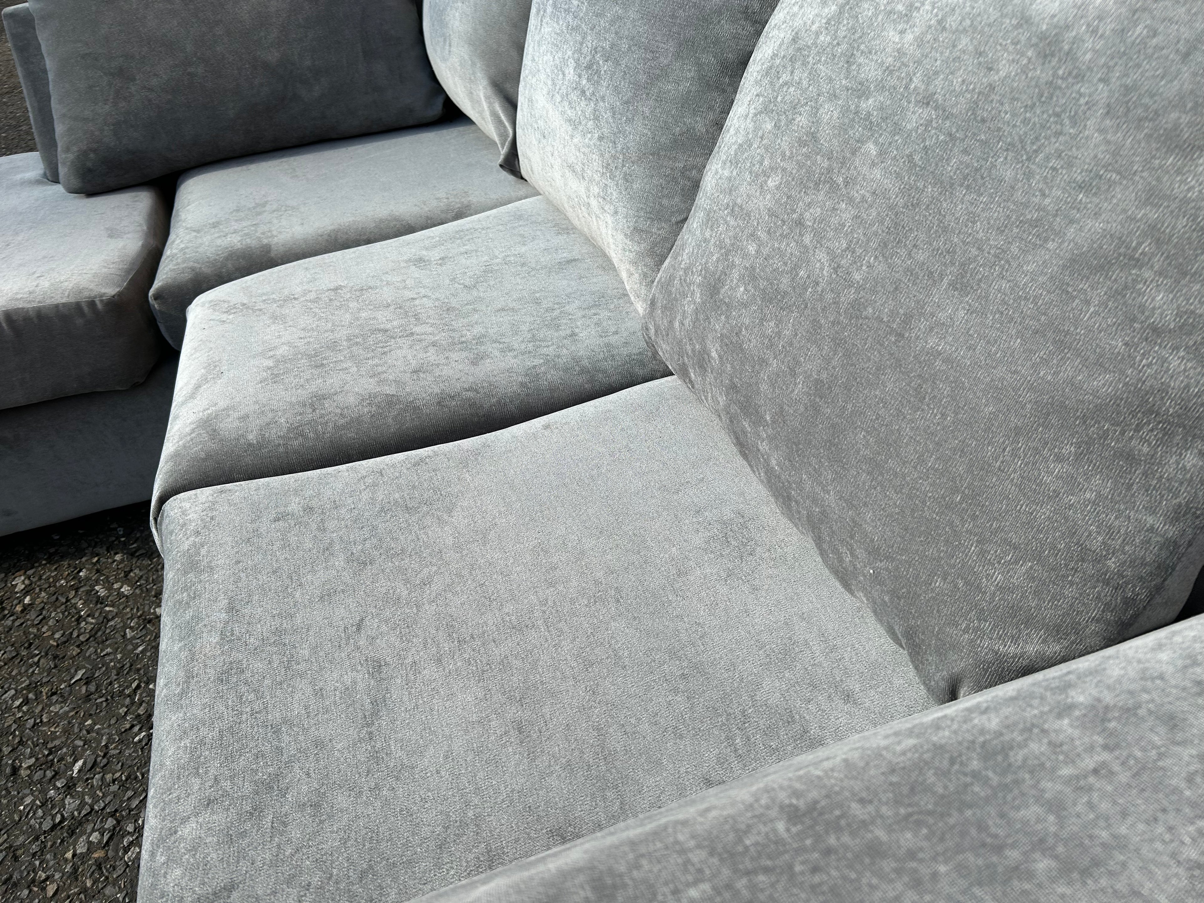 (New) Silver Crushed Velvet Corner Sofa