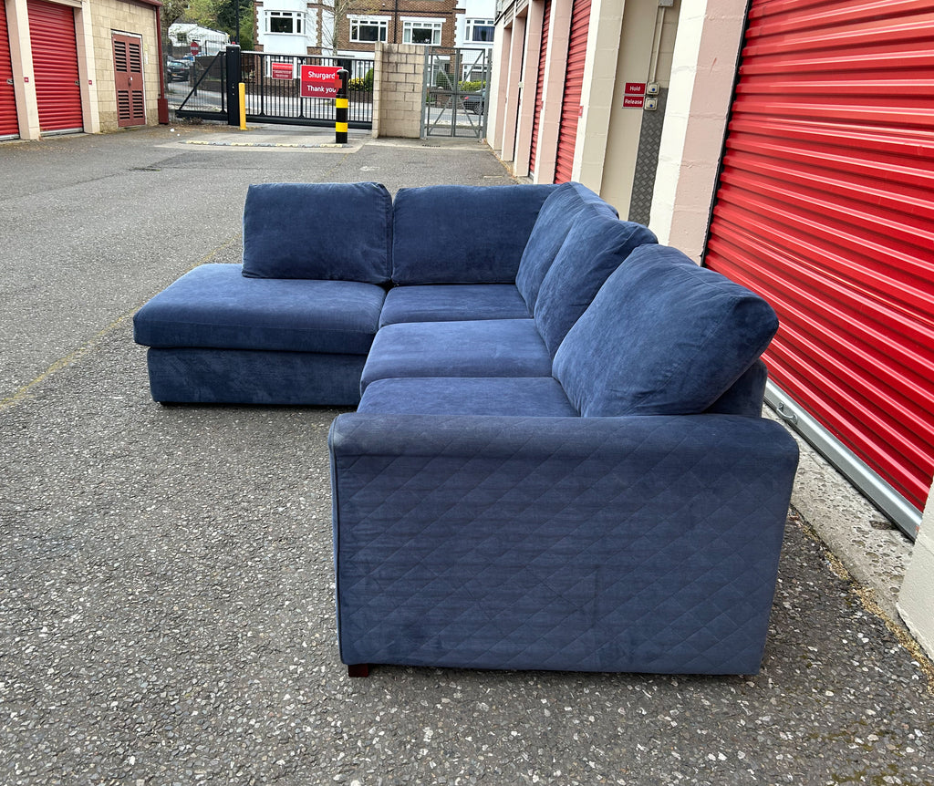 Blue DFS Orka Corner Sofa & Ottoman Stool