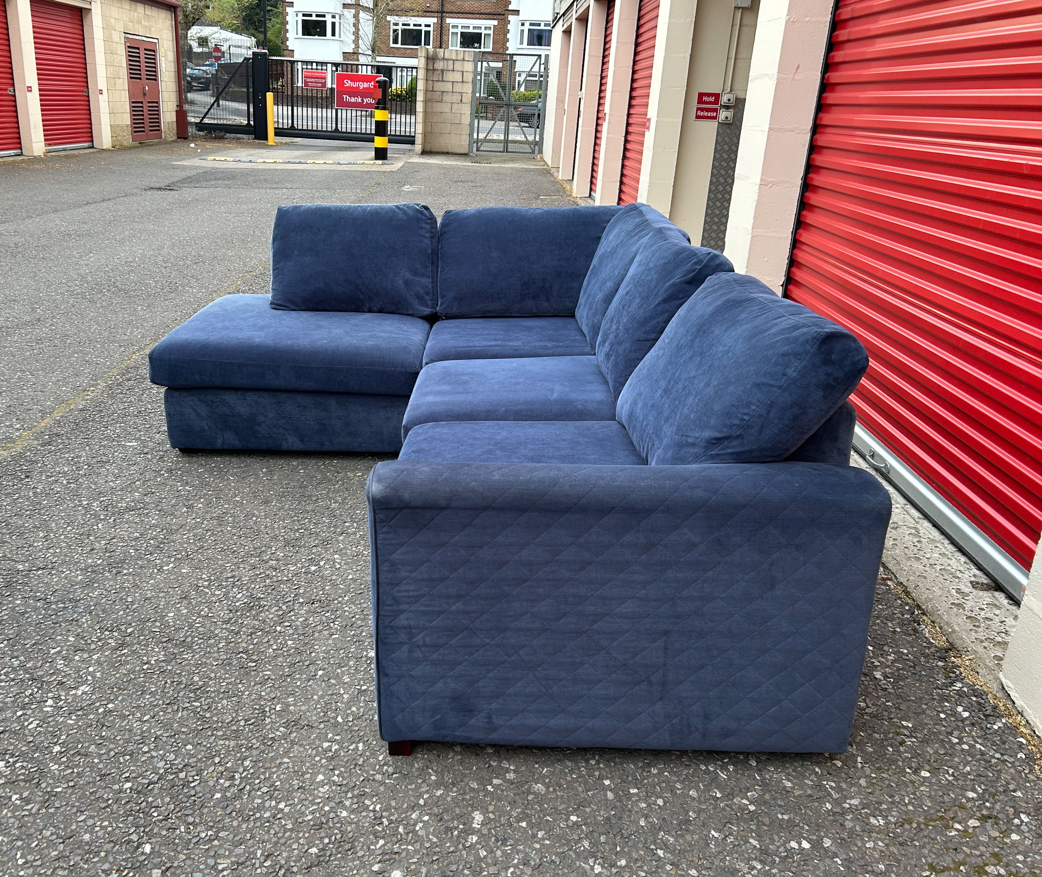 Blue DFS Orka Corner Sofa & Ottoman Stool