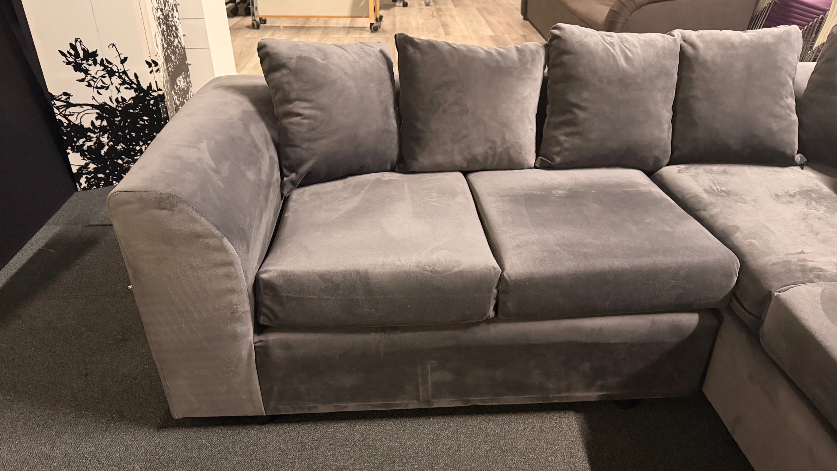 Grey Velvet Corner Sofa