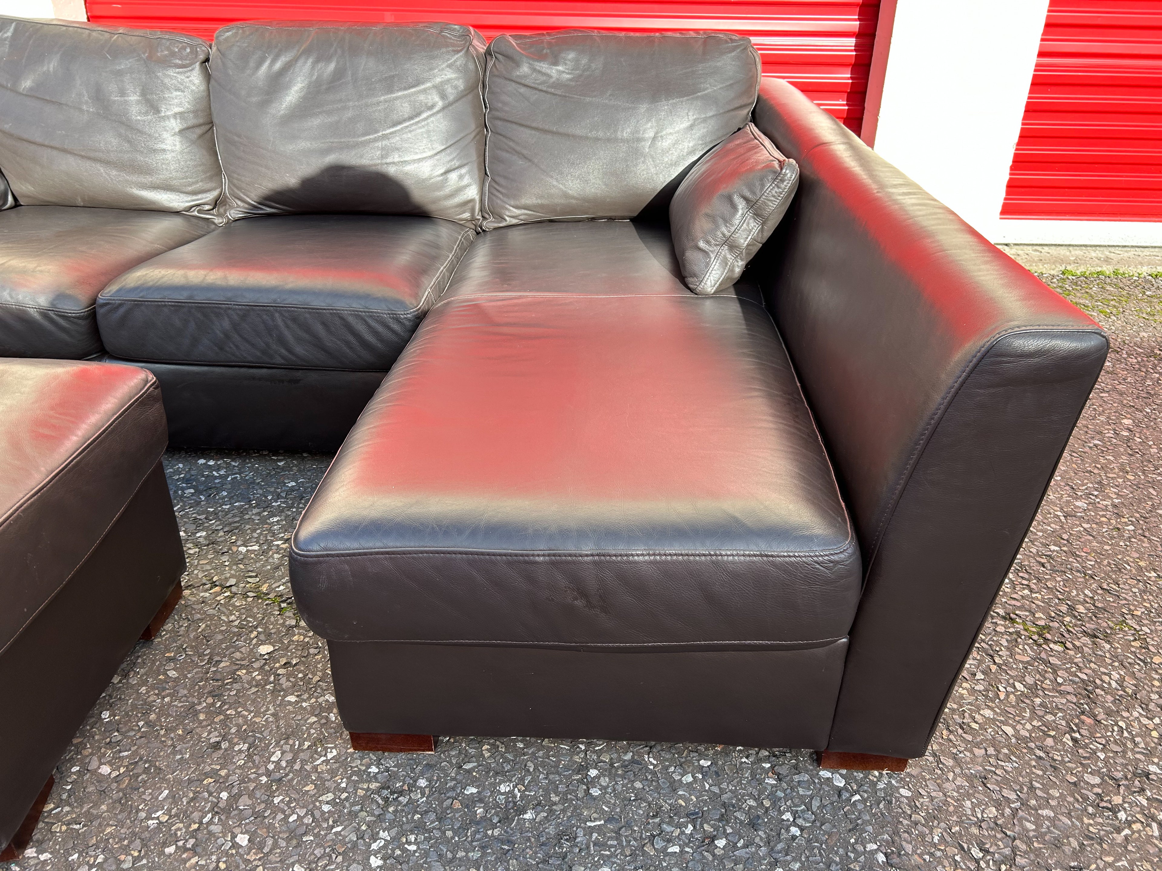 Dark Brown Leather Corner Sofa & Footstool