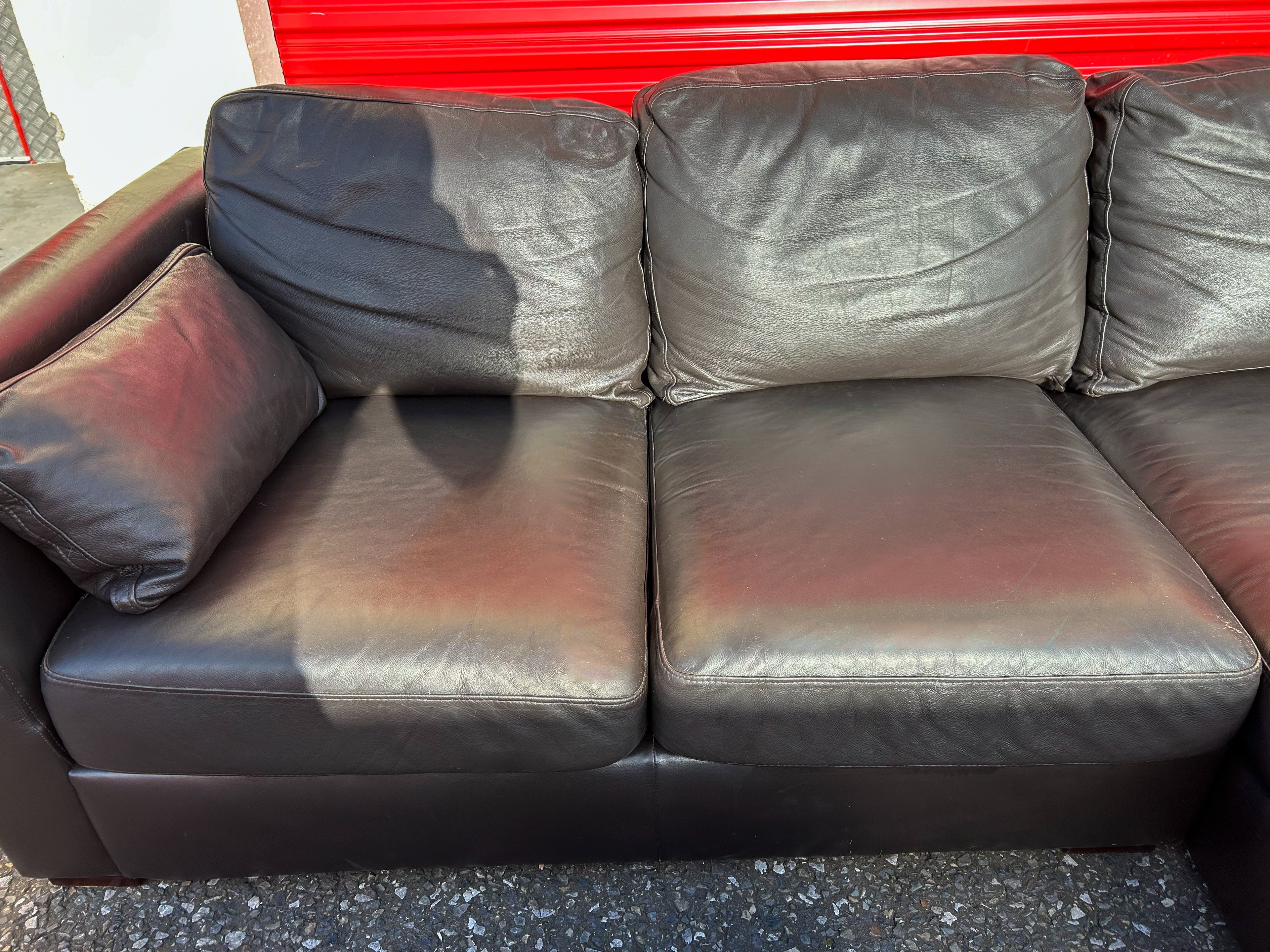 Dark Brown Leather Corner Sofa & Footstool
