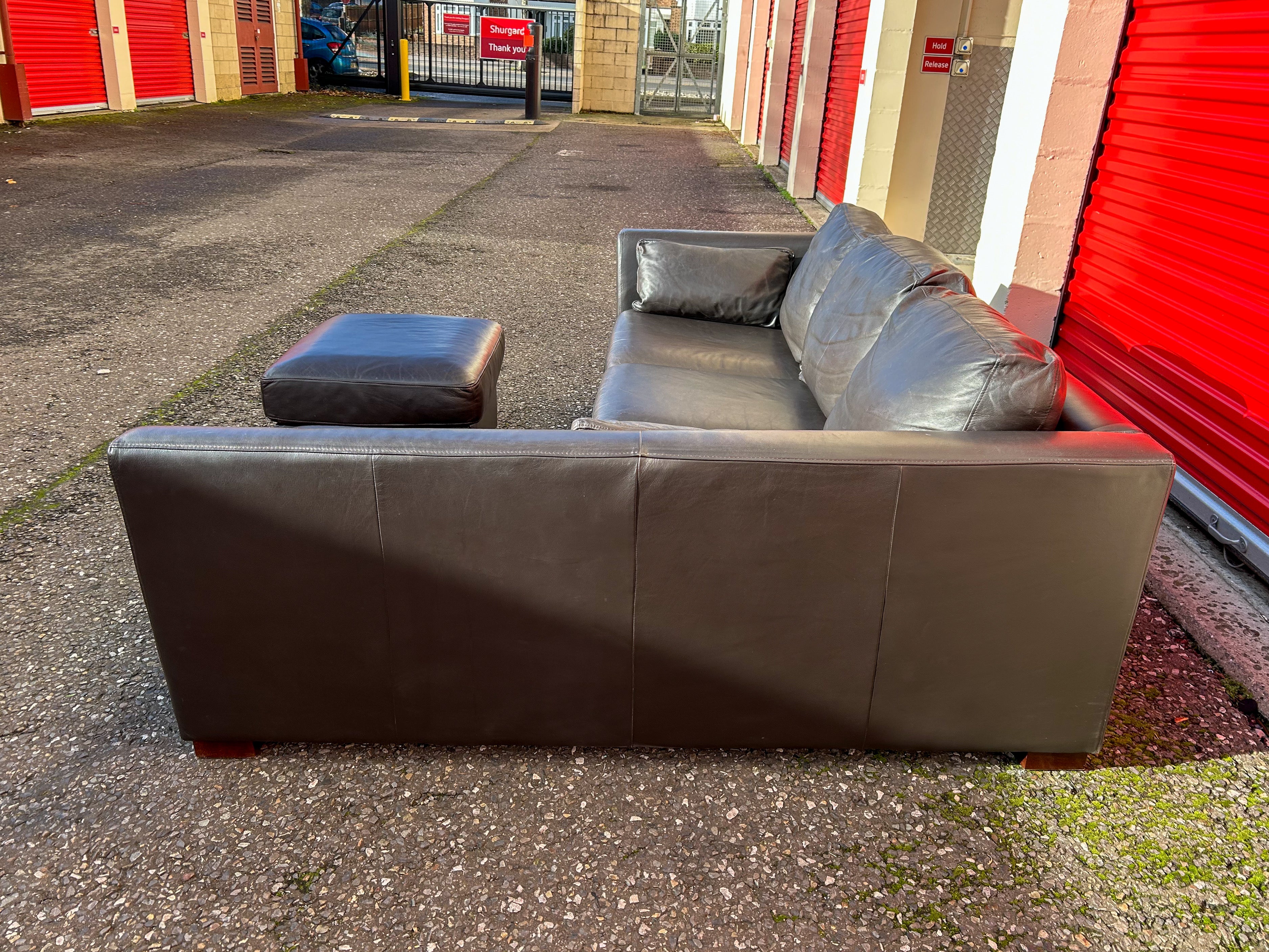 Dark Brown Leather Corner Sofa & Footstool