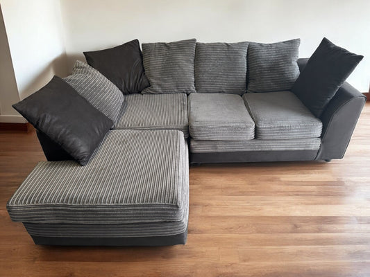 Grey & Black Cord L Shape Sofa