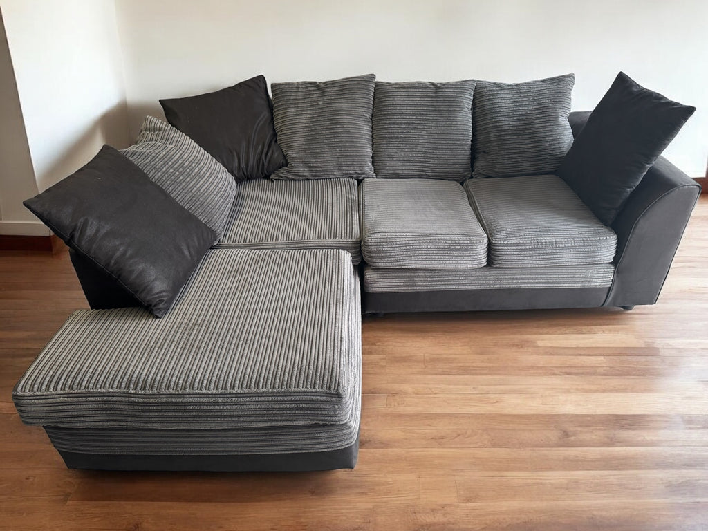 Grey & Black Cord L Shape Sofa