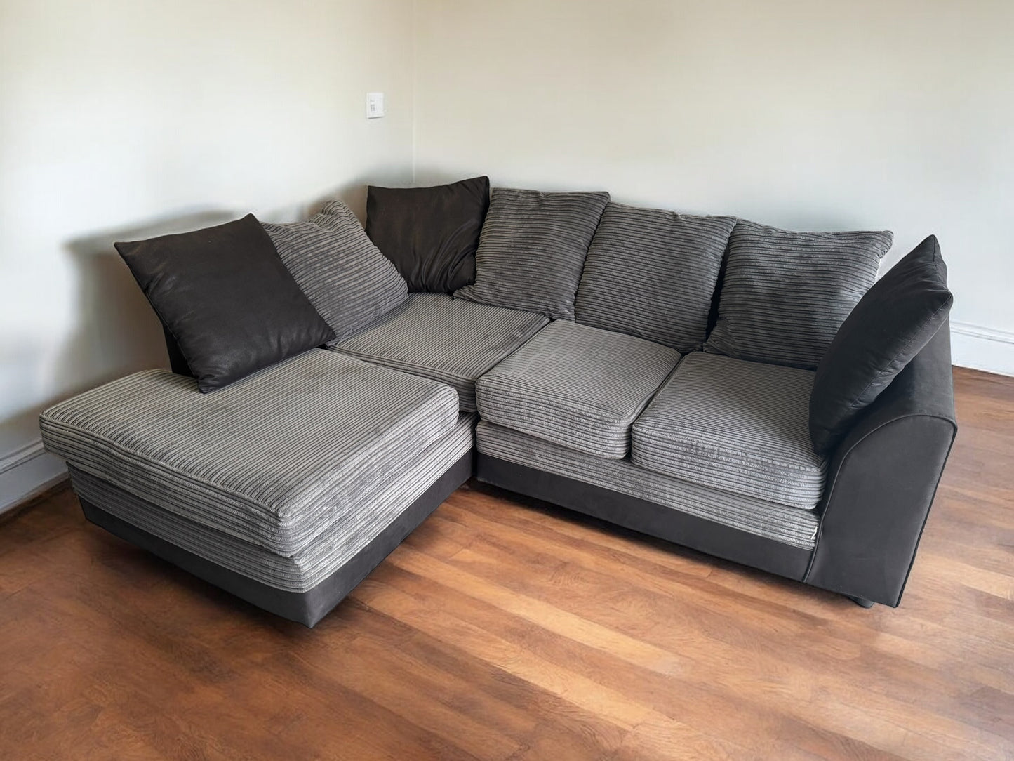 Grey & Black Cord L Shape Sofa