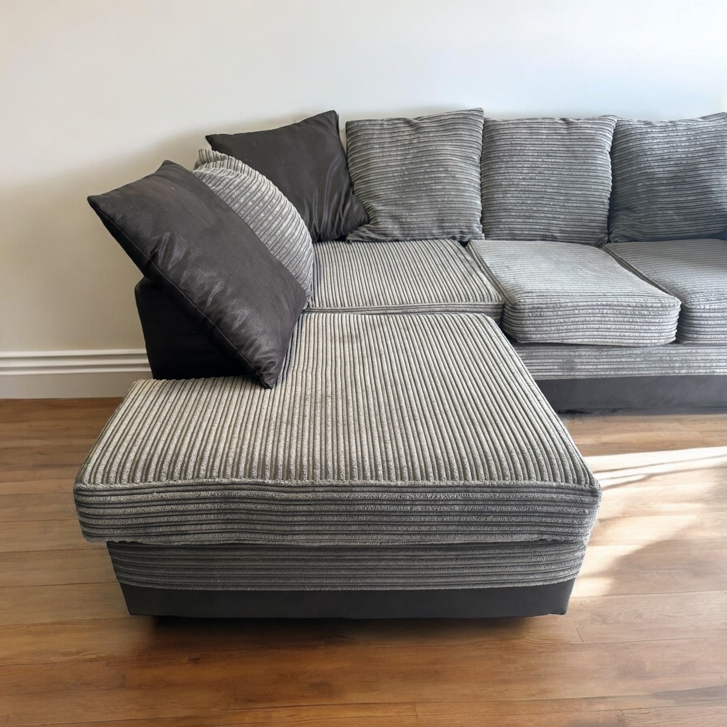 Grey & Black Cord L Shape Sofa