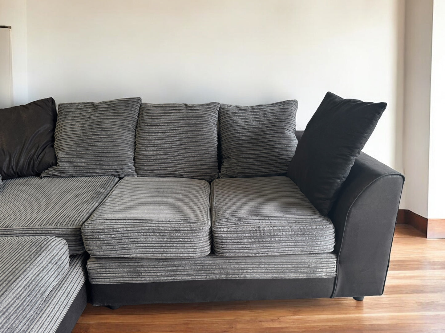 Grey & Black Cord L Shape Sofa