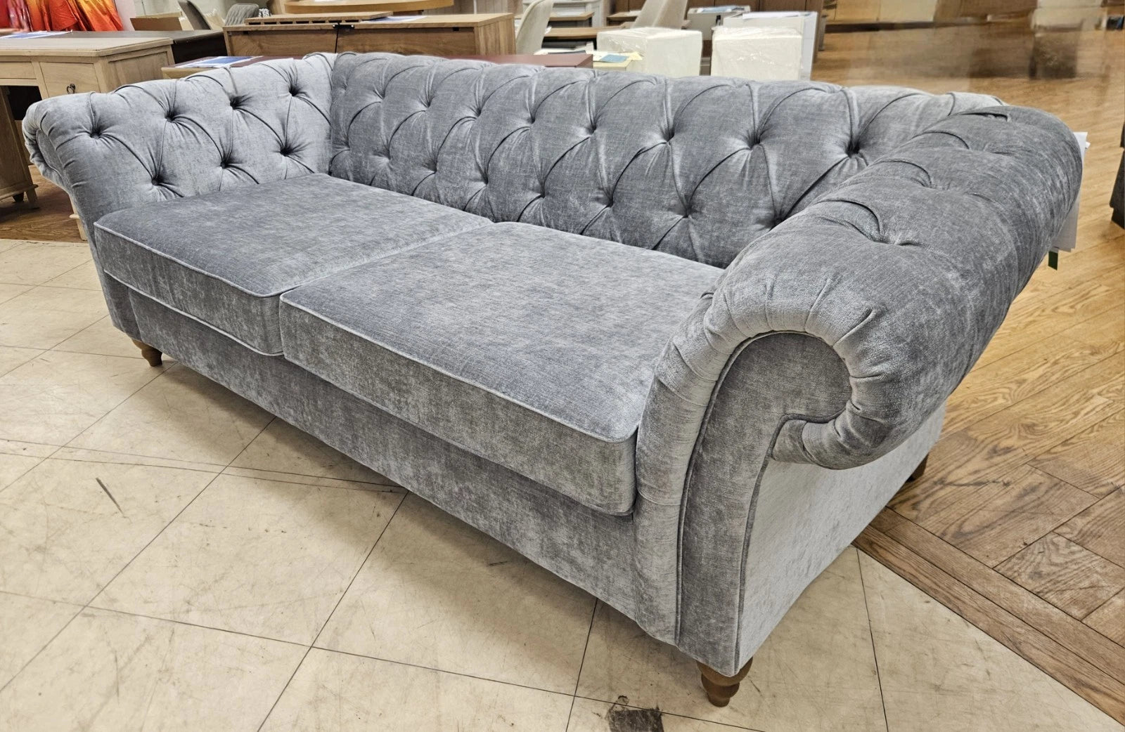 Next Gosford Antique Velvet Light Grey 3 Seater Sofa RRP £1650